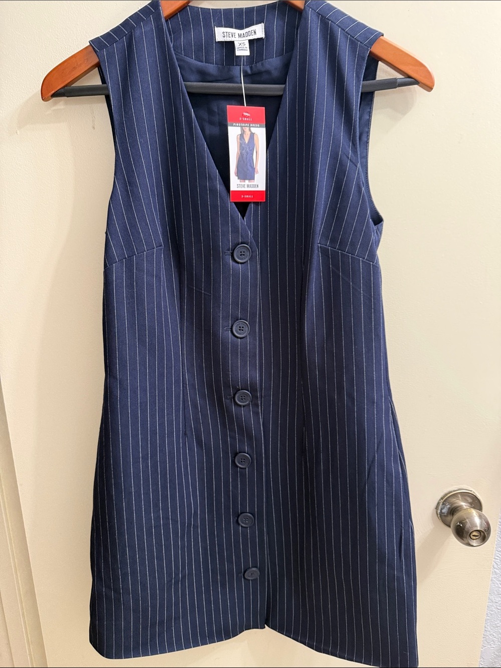 Steve Madden Navy Pinstripe Button-Front Mini Dress XS
